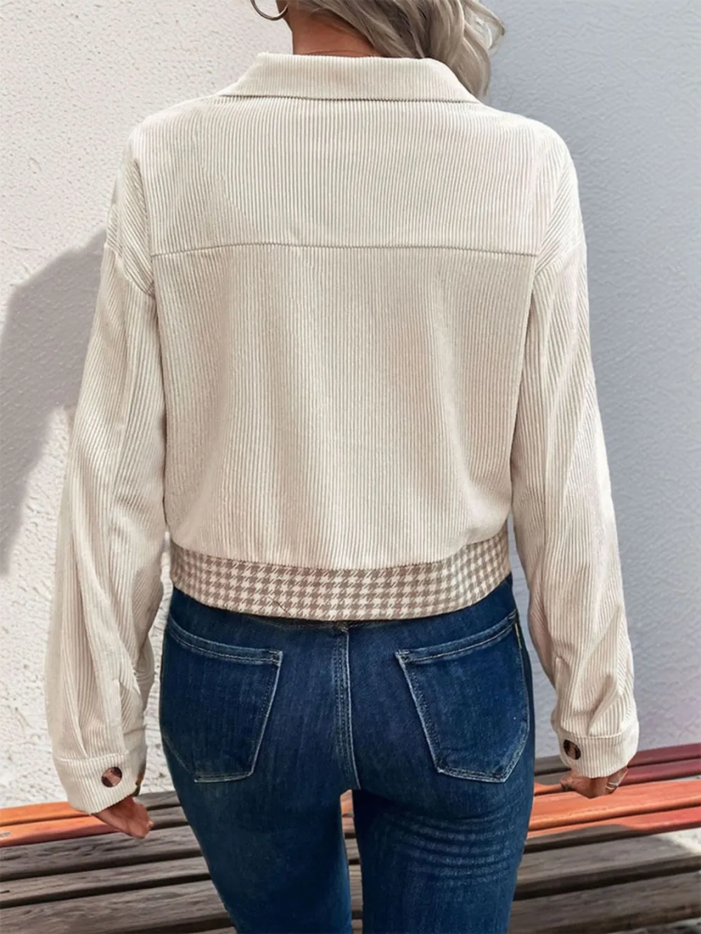 Pocketed Houndstooth Long-sleeve Jacket