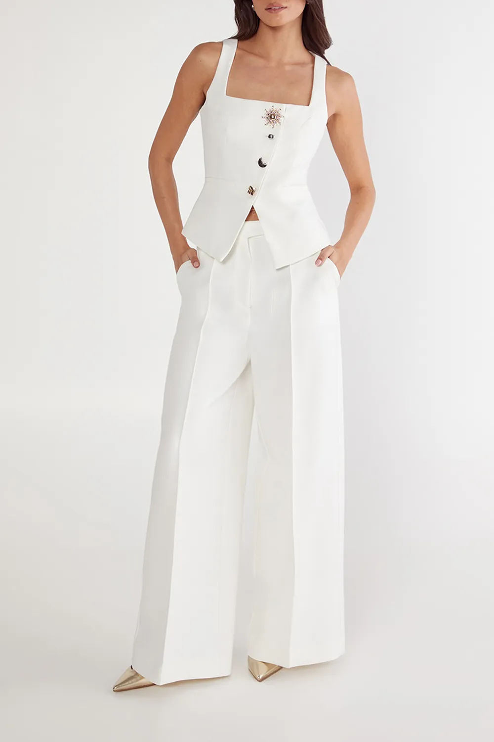 Ladies Lapel Design Wide Shoulder Strap Vest