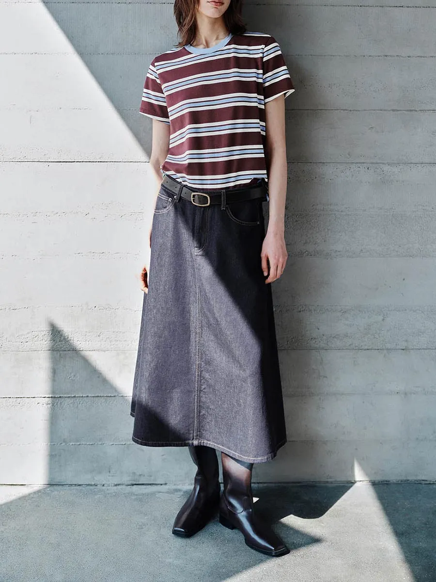 Lady's Dark Blue A-Line Casual Denim Long Dress