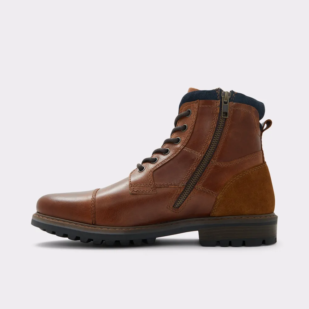 Low Heel Cognac Buckle Lace-Up Men's Ankle Boots