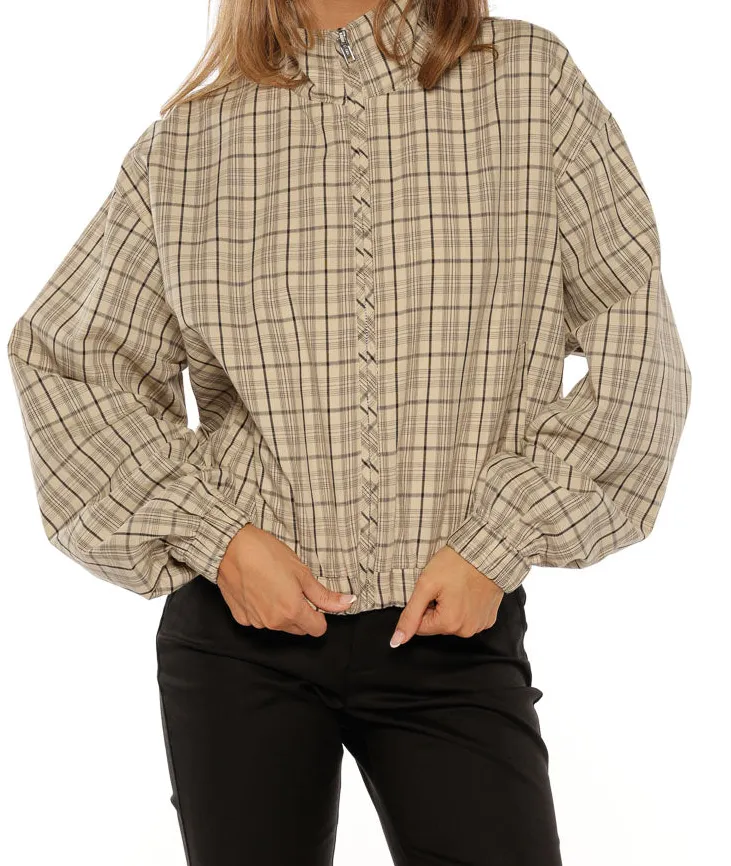 Funnel Neck Plaid Funnel Jacket