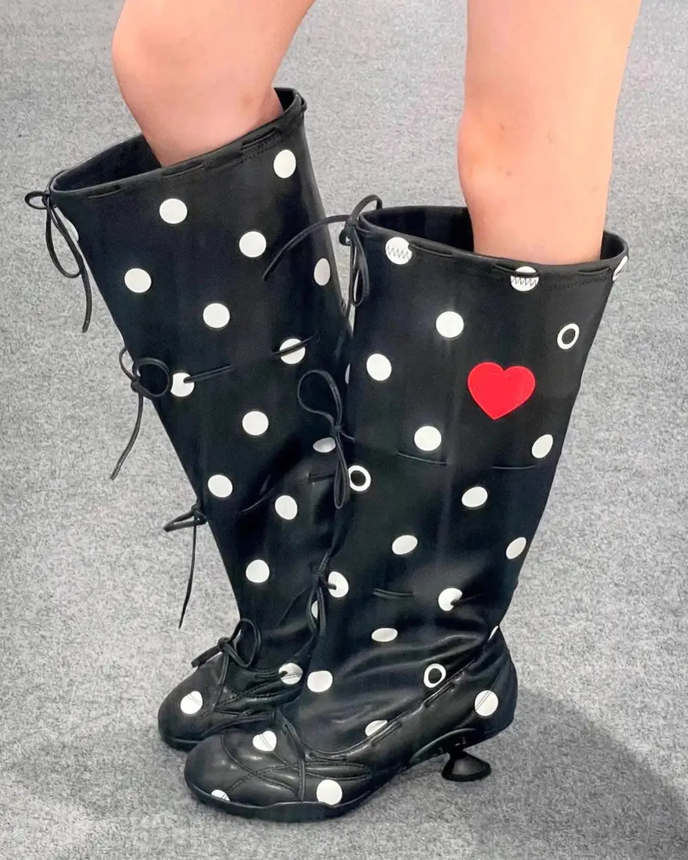 Polka Dot Heart Kitten Heel Boots