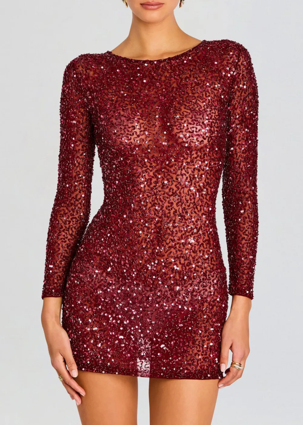 Long Sleeve Mesh Sequin Dress