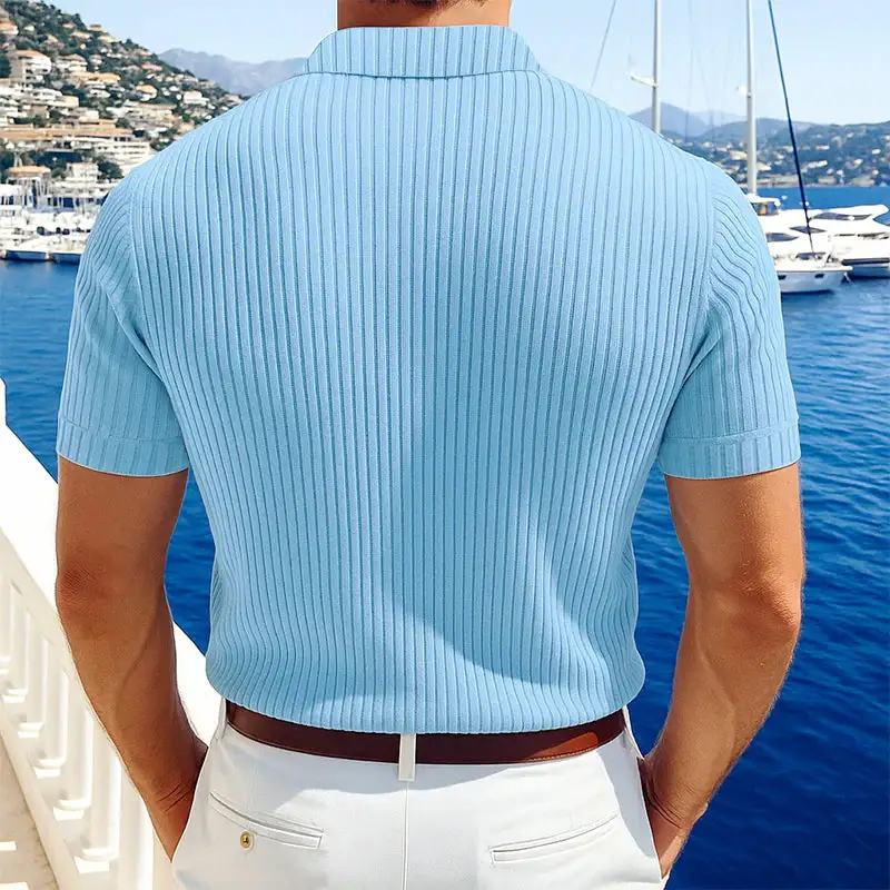 Textured Short Sleeve Collared Knit Shirt