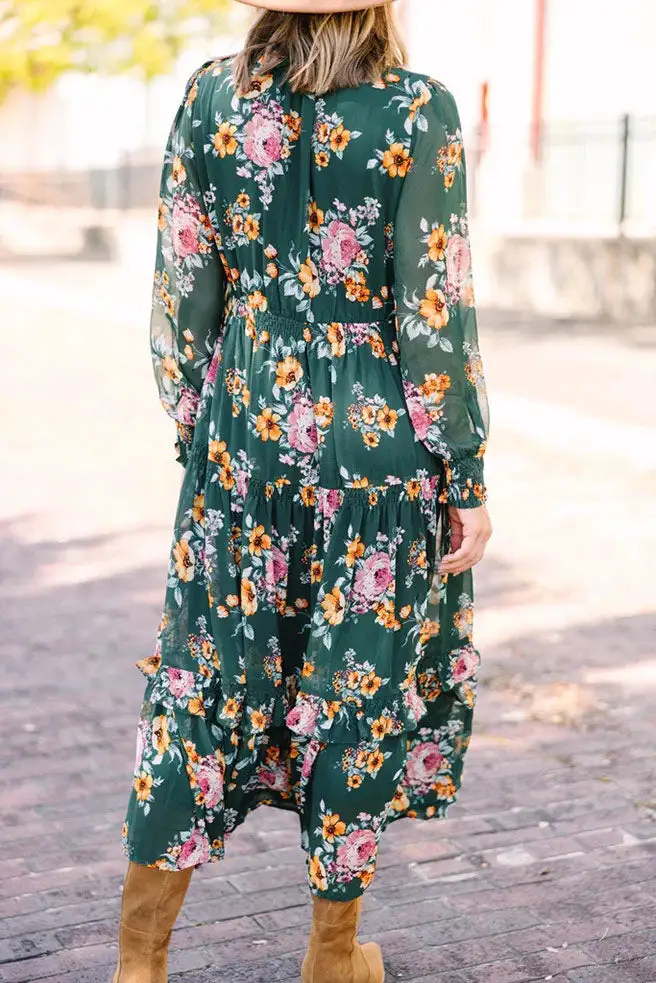 Where You Belong Green Floral Maxi Dress