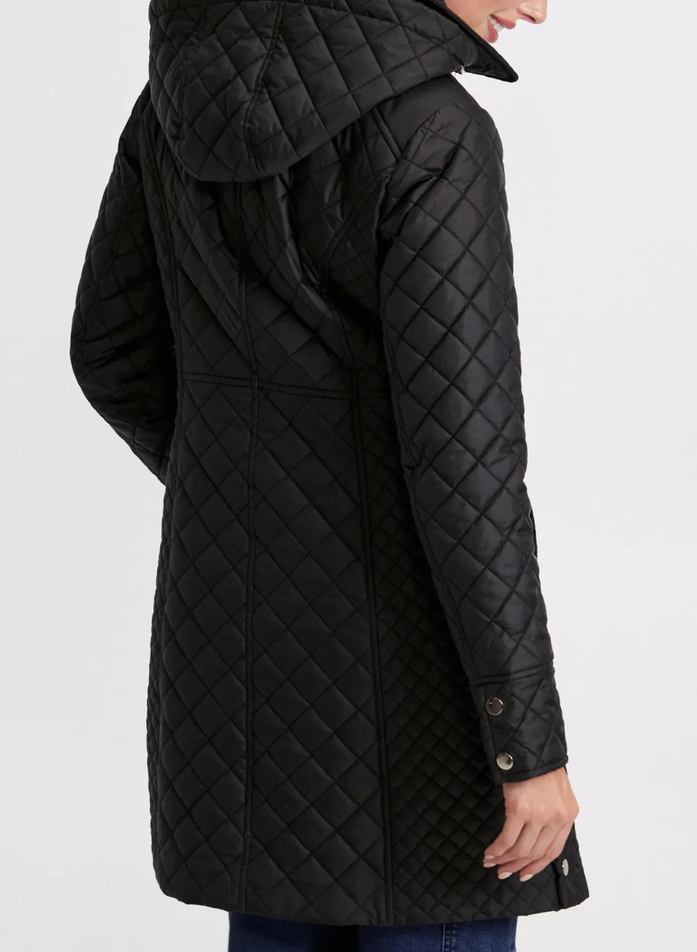 Long Black Zippered Down Coat