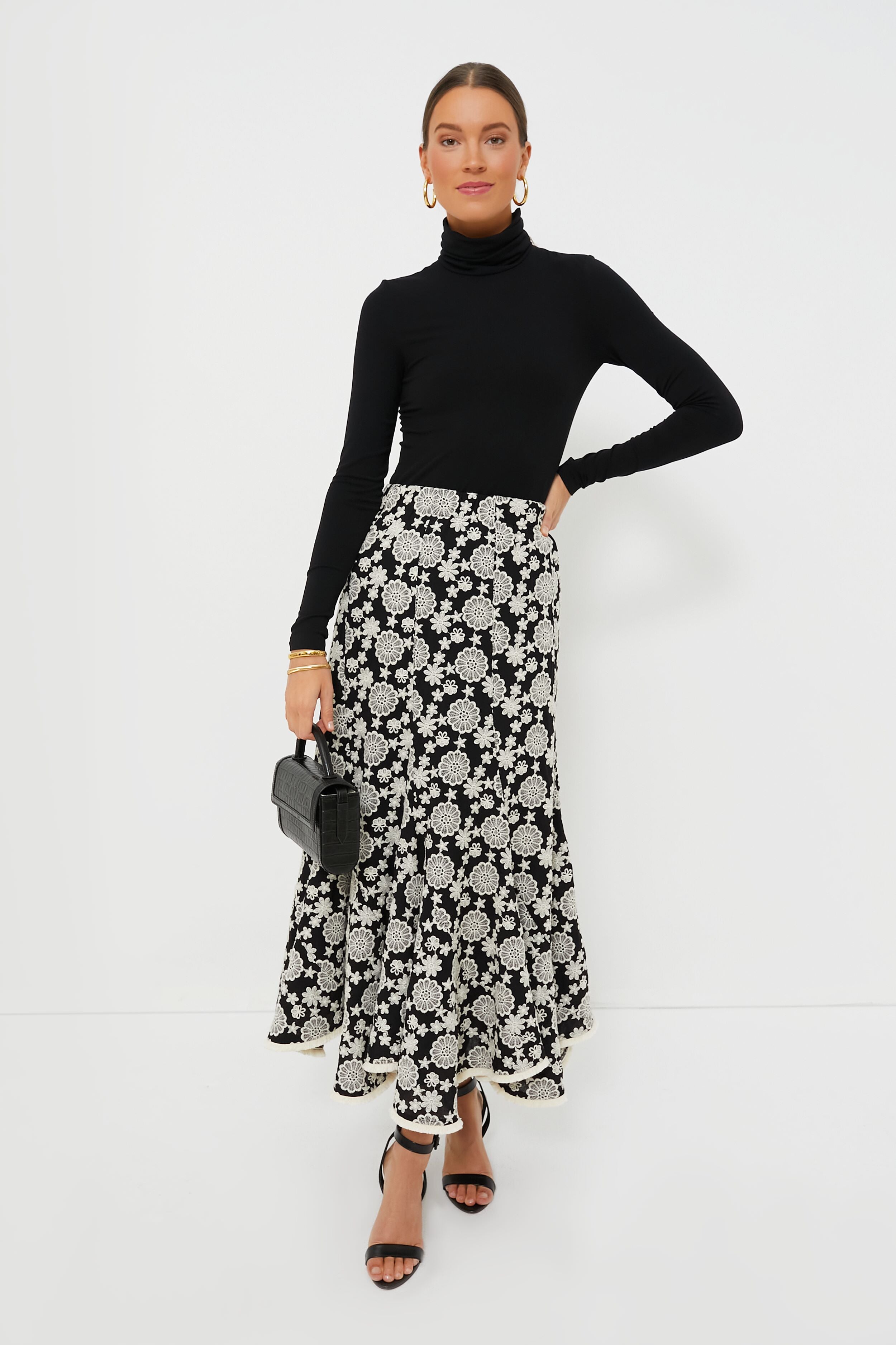 Black & Ivory Eyelet Violet Maxi Skirt