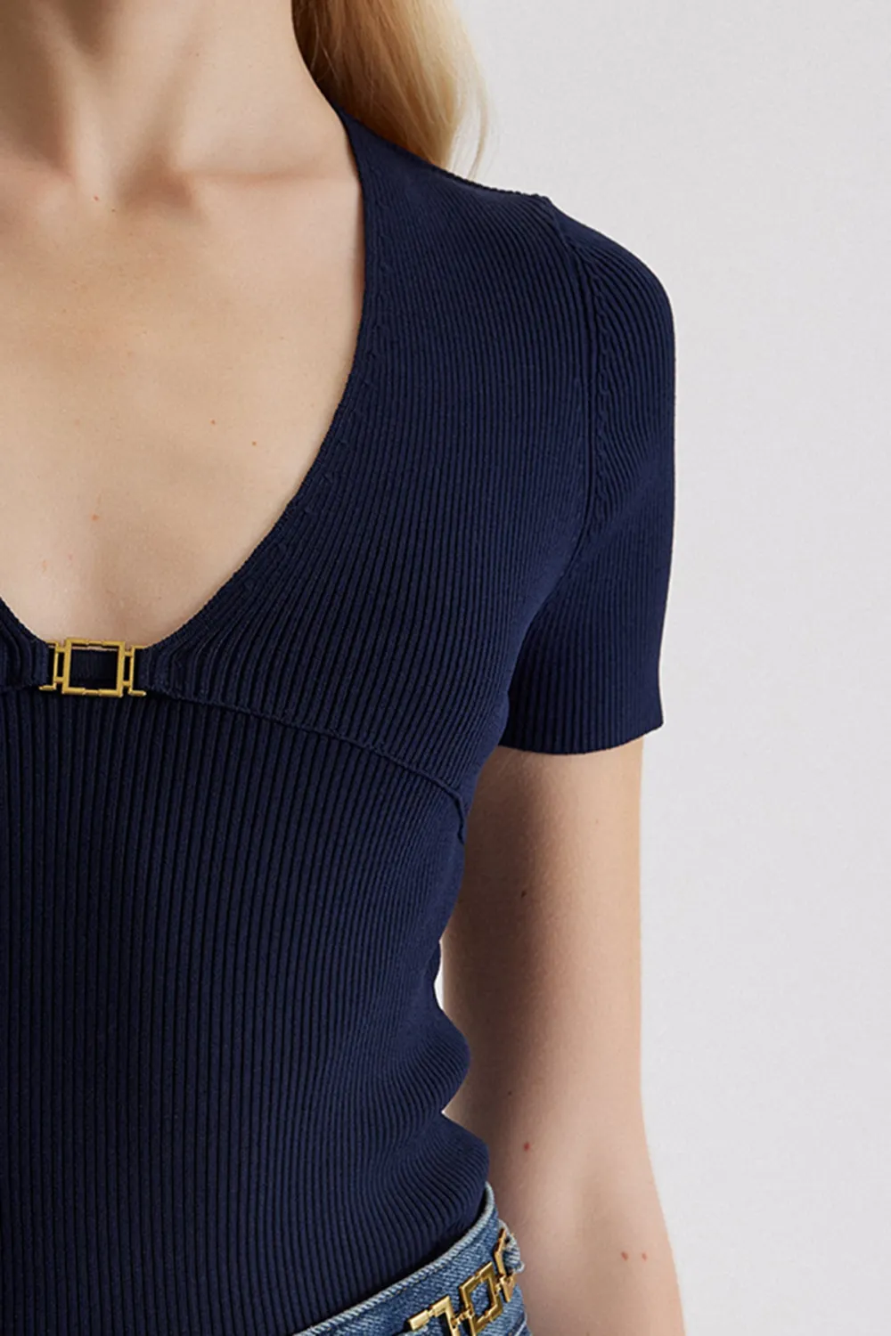 V-Neck Top-Beige
