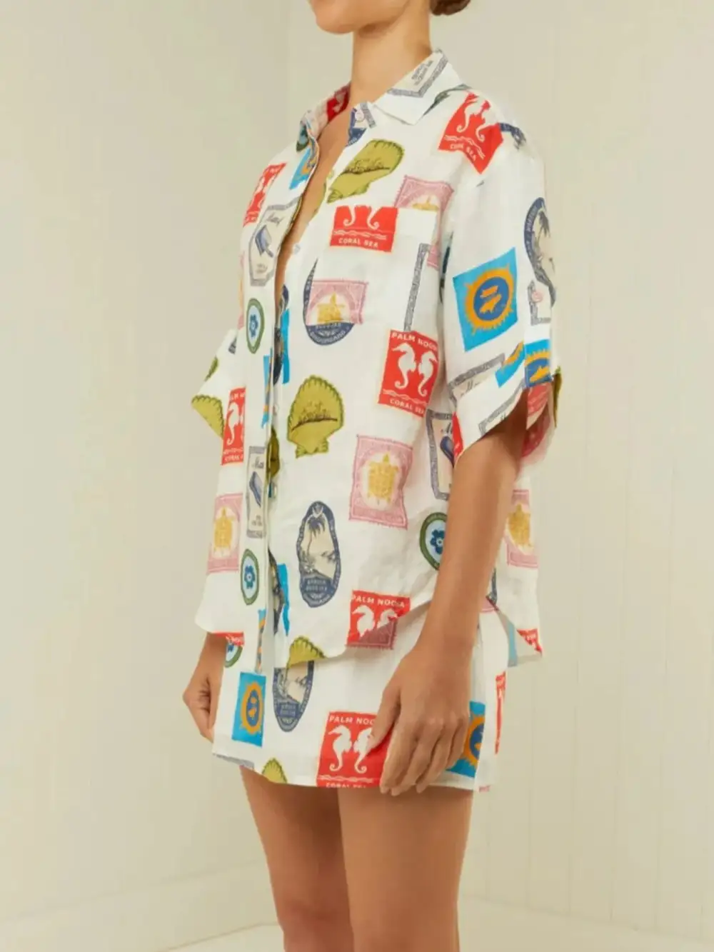 Minimal Button Front Printed Detail Coordinated Set