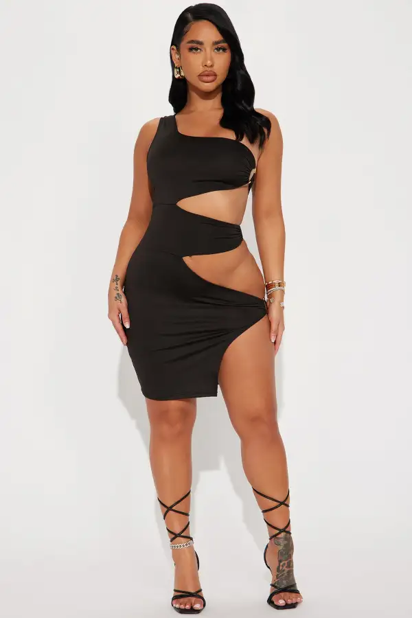 In The Cut One Shoulder Mini Dress - Black