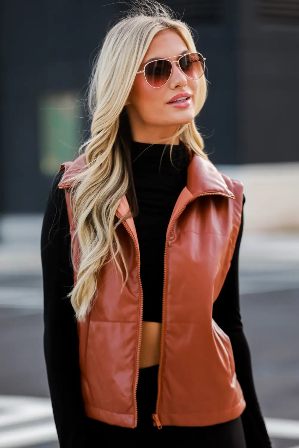 FINAL SALE - Coolest Demeanor Camel Leather Puffer Vest