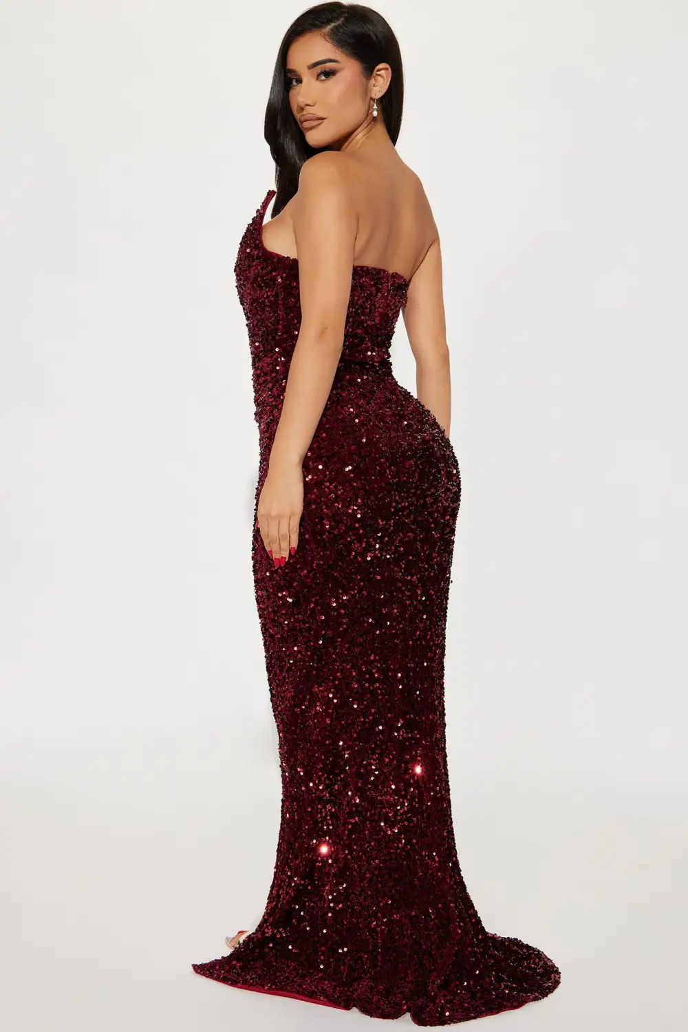 Glamour Sequin Gown - Burgundy