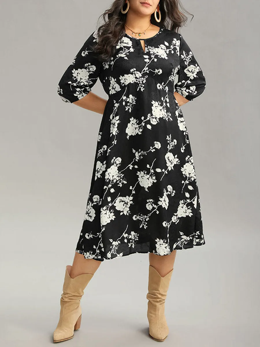 Elegant Floral Patchwork Plus-Size Women's Dress