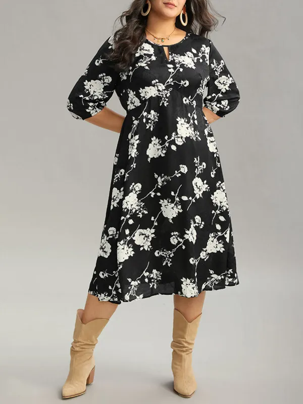 Elegant Floral Patchwork Plus-Size Women's Dress
