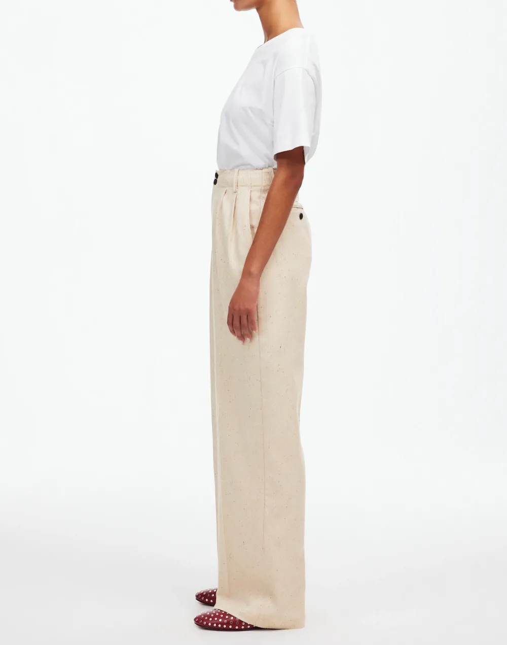 Wide-Leg Pant in Herringbone Fabric