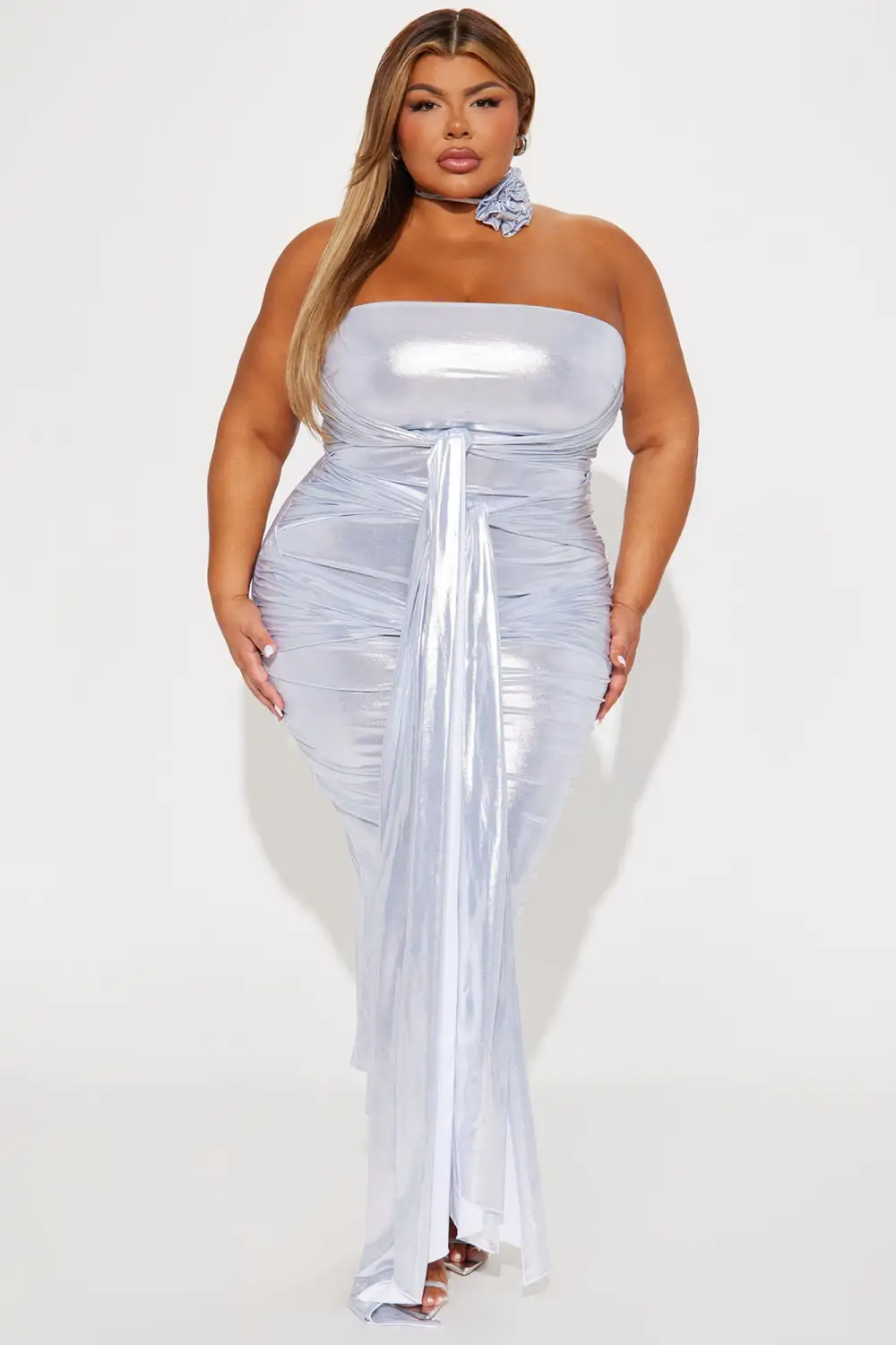 Feelin Knotty Draped Maxi Dress - Silver