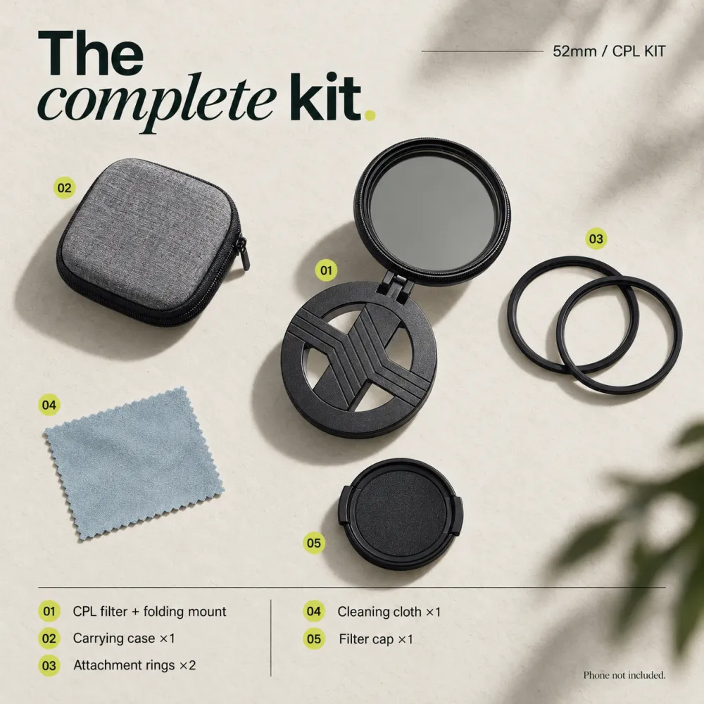 52mm Magnetic Phone Camera Filter Kit with Foldable Mount - 13 Filter Styles