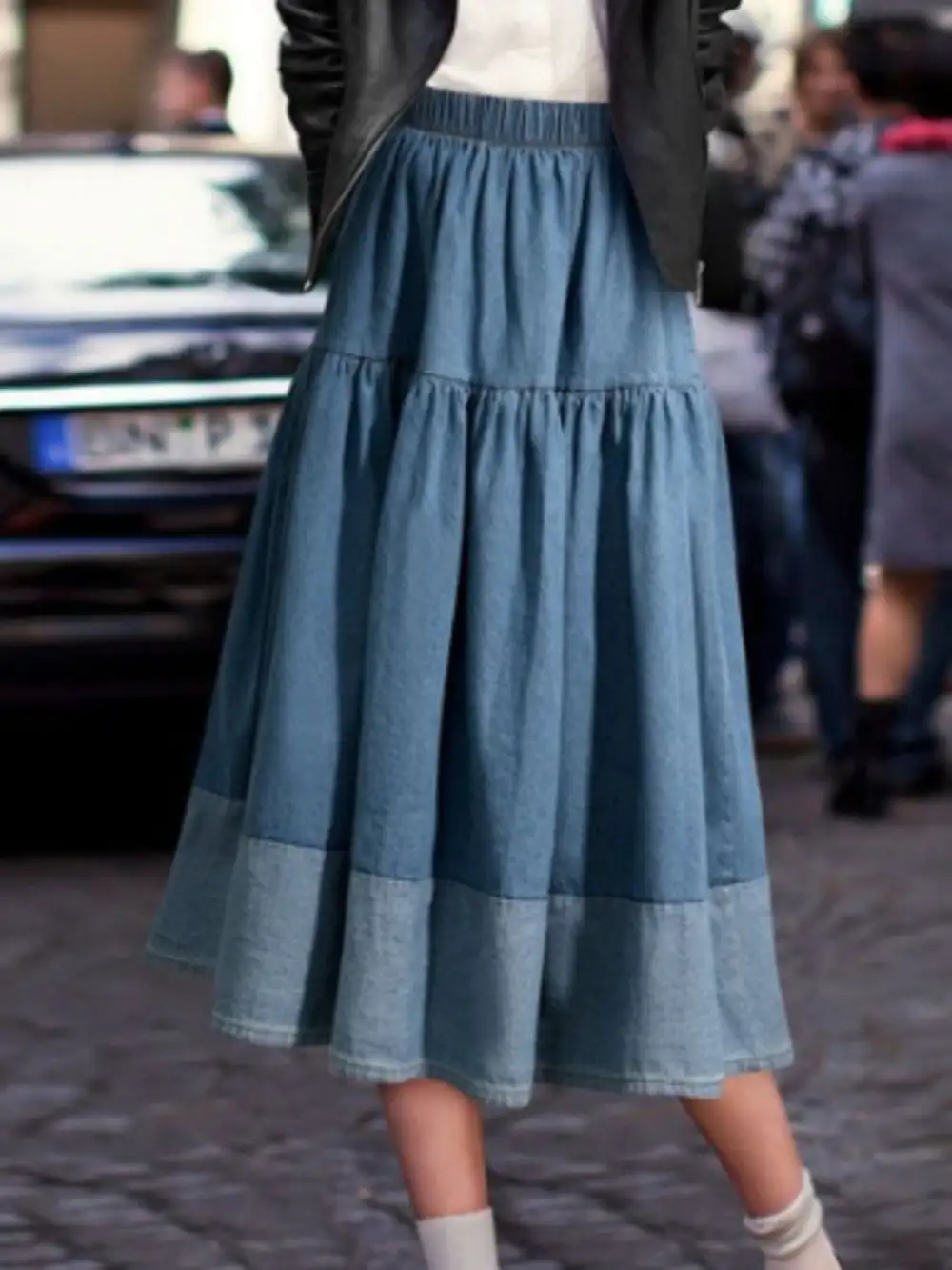 Practical Denim Tiered Skirt