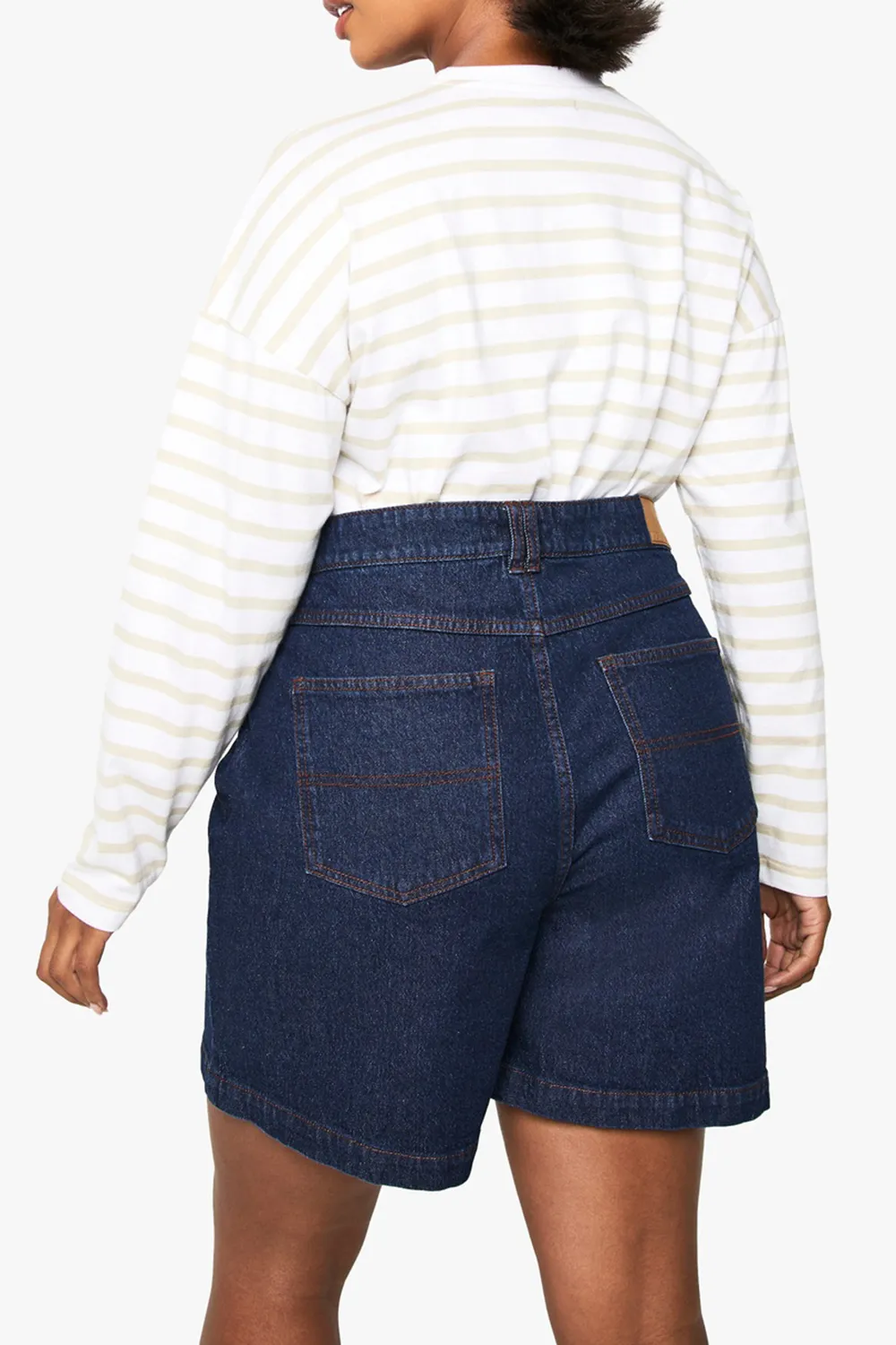 Cotton Mid-Rise Indigo Boyfriend Denim Shorts