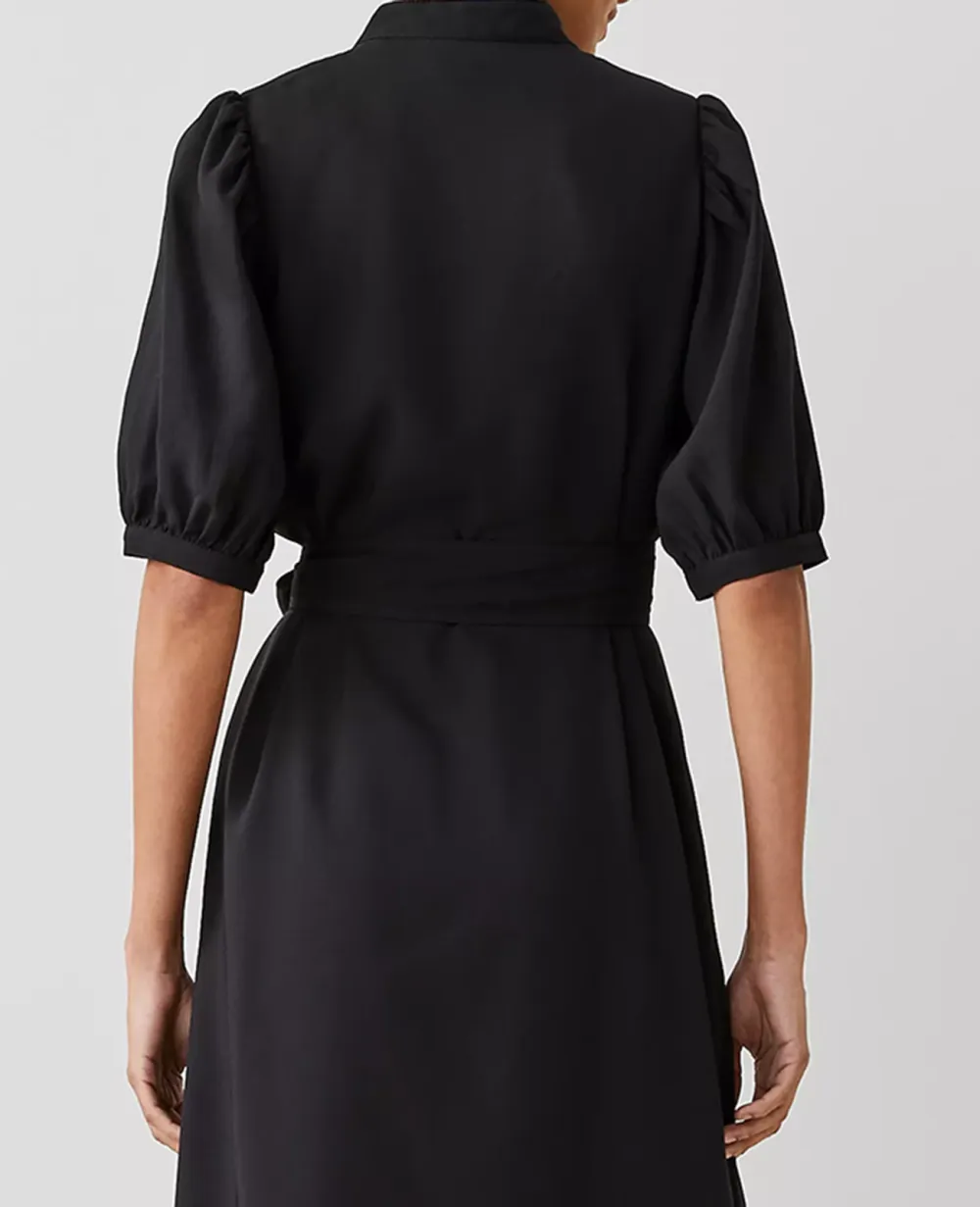 Stand Collar Belted Midi Shirtdress