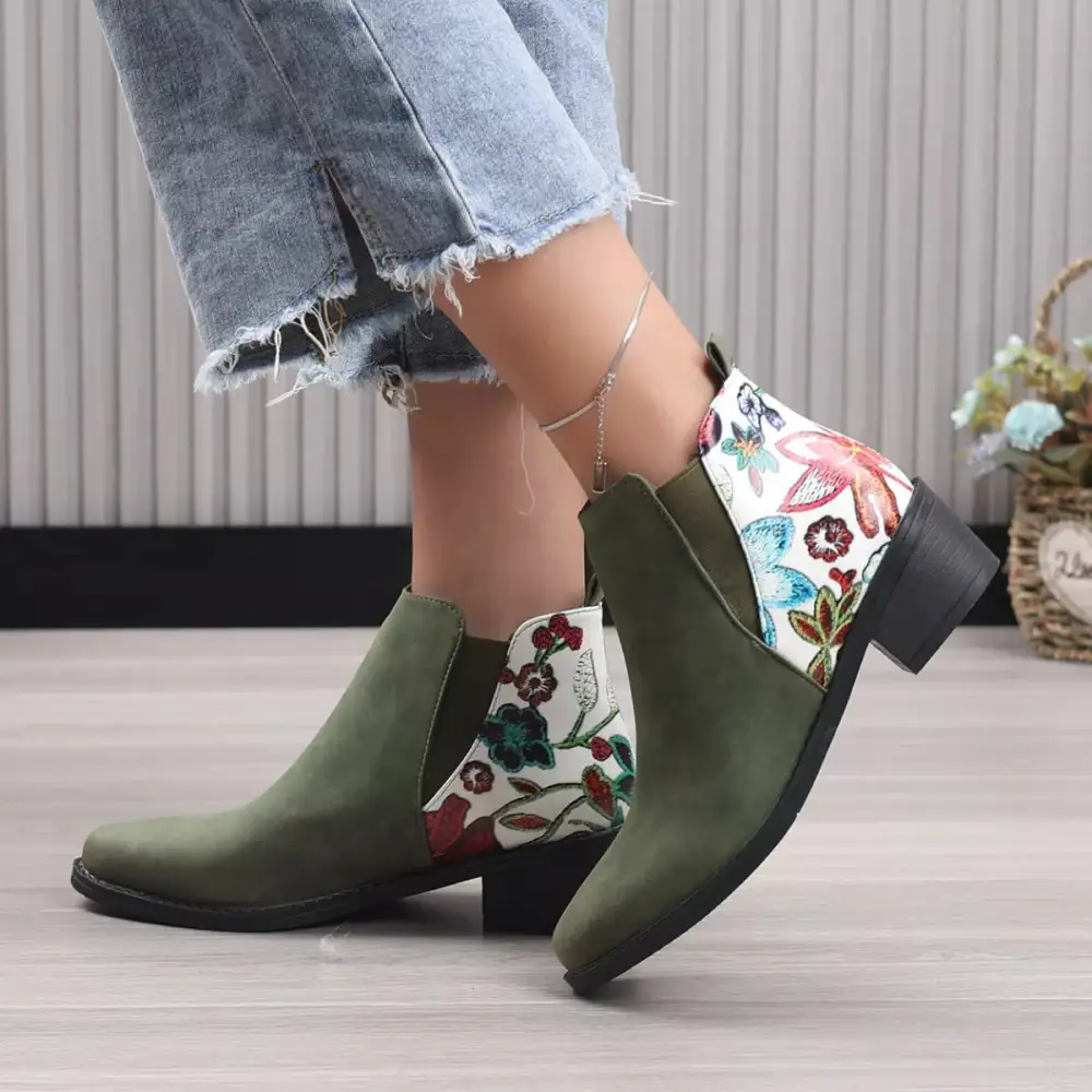 Pointed Toe Block Heel Ankle Boots