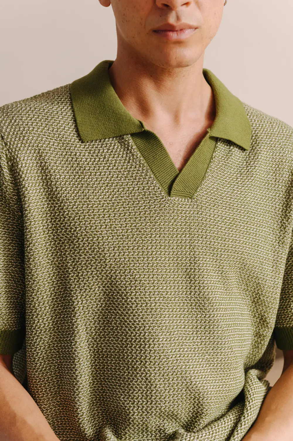 Green Melange Knit Resort Polo