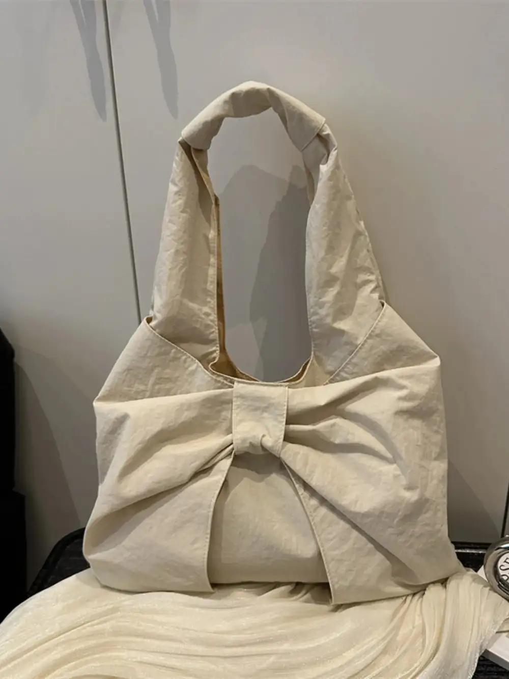 Bow Accent Ruched Shoulder Bag
