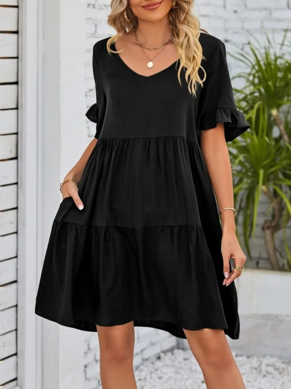 Relaxed Shape Ruffle Tiered Mini Dress