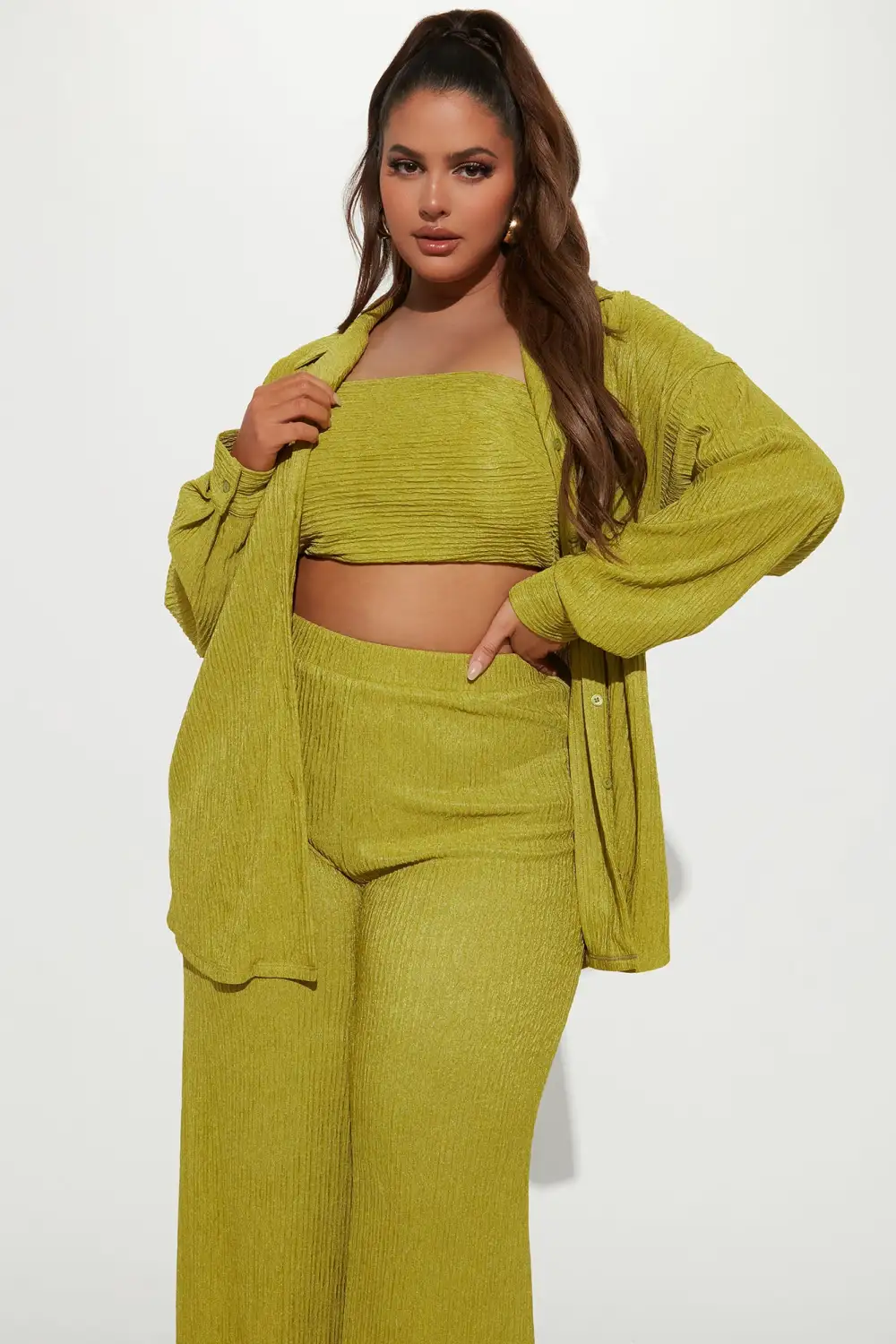 Brielle 3 Piece Pant Set - Chartreuse
