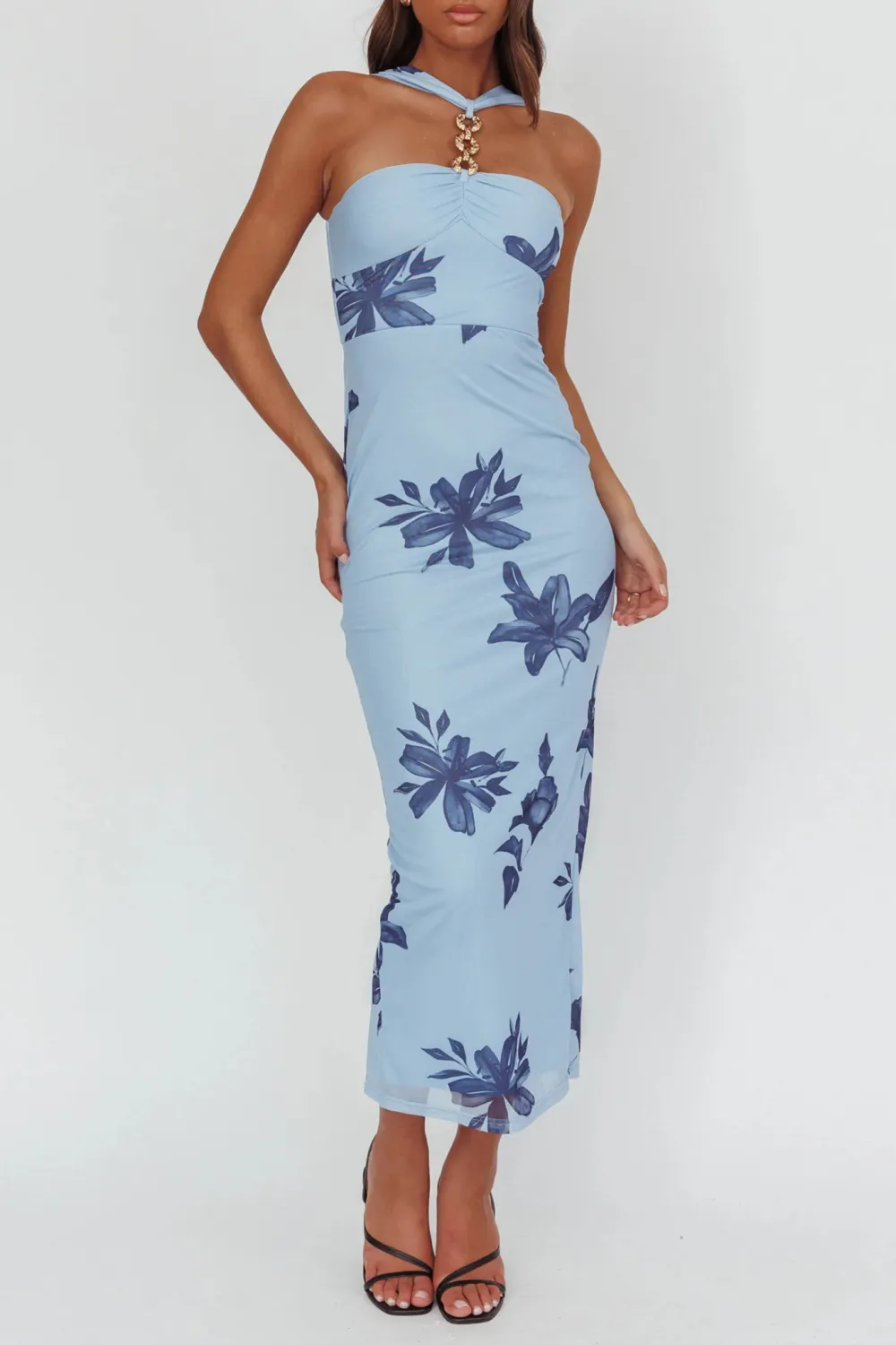 French High-End Slim-Fit Plant Print Dress