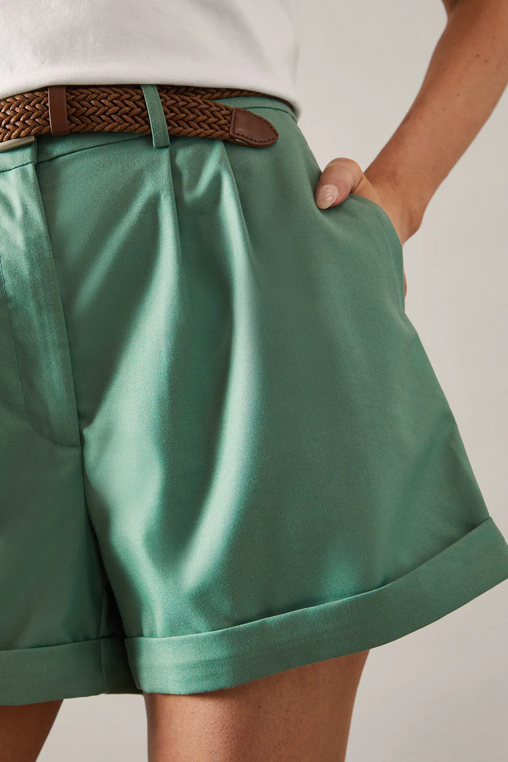 High Waist Twill Women'S Casual Shorts