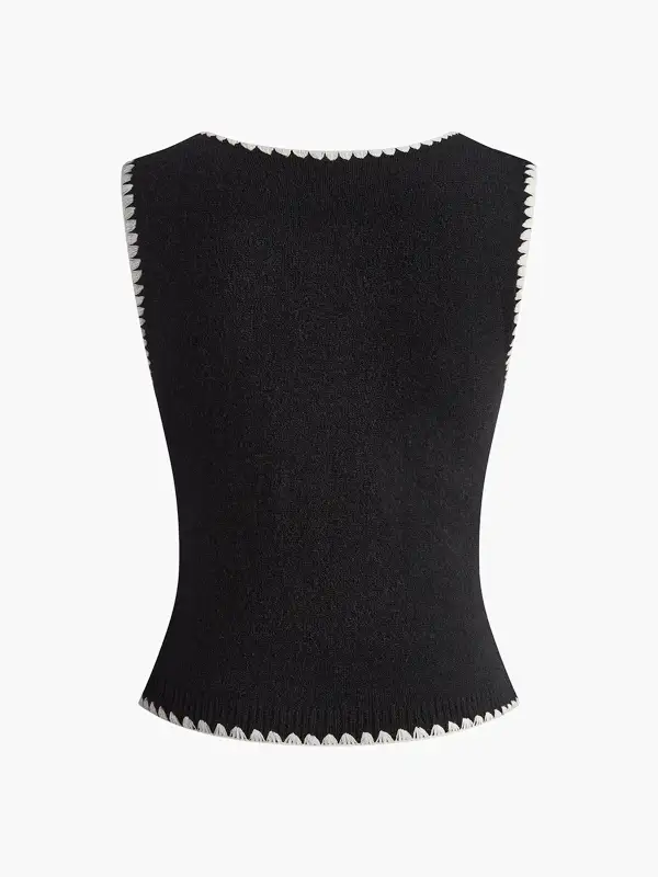 Contrast Trim Bow Sweater Vest
