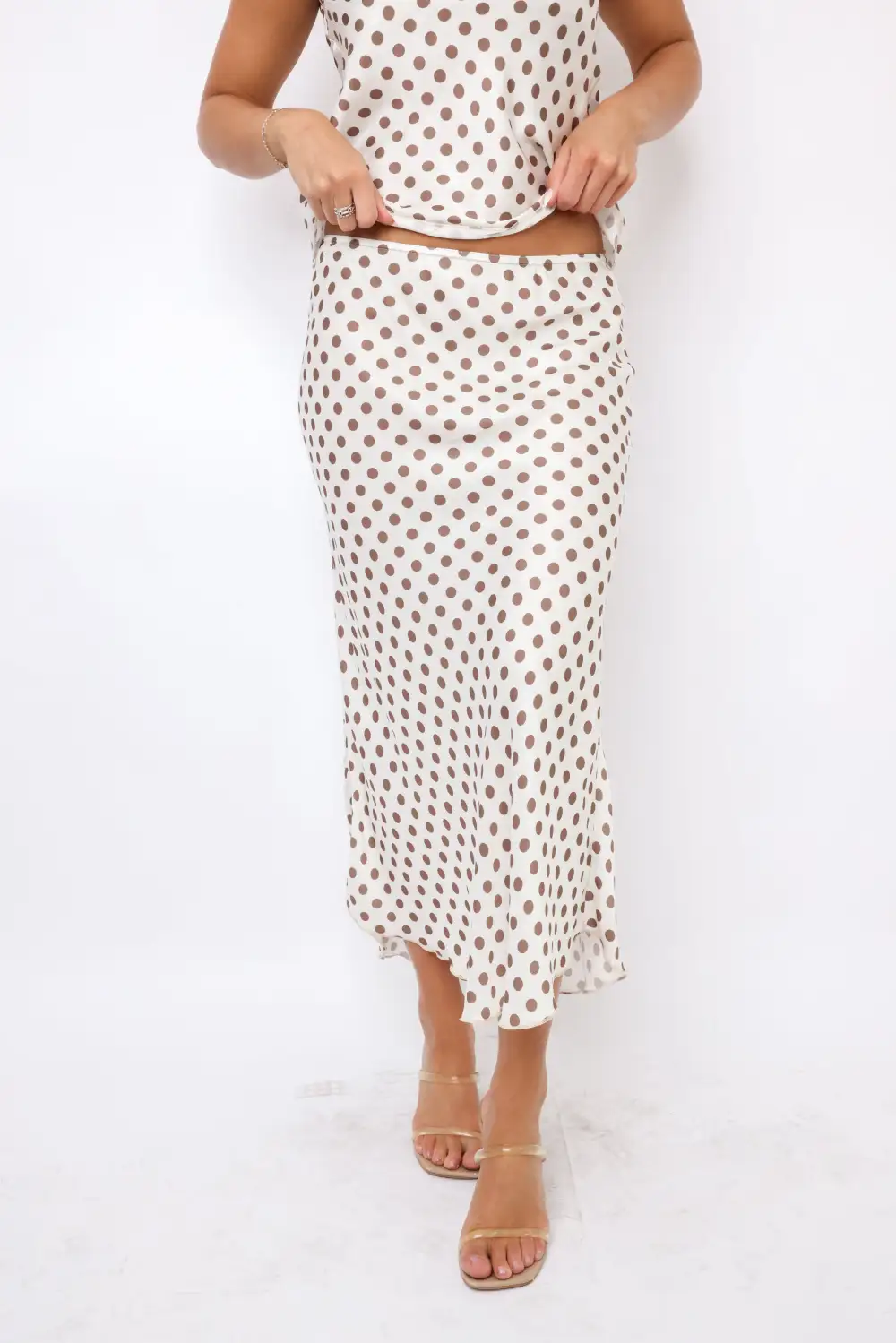 Polka Dot Silky Midi Skirt