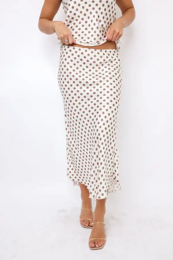 Polka Dot Silky Midi Skirt
