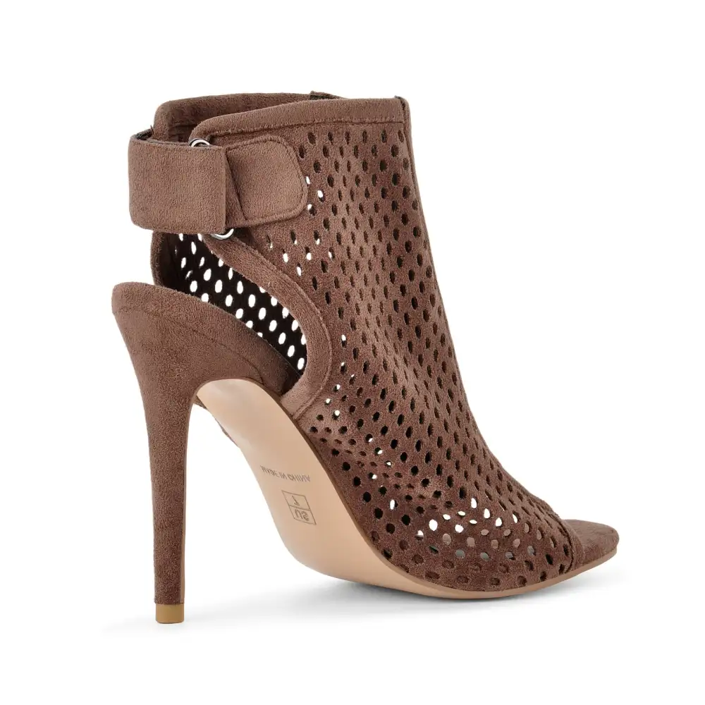 Suede Open Toe Perforated Slingback Bootie Sandals