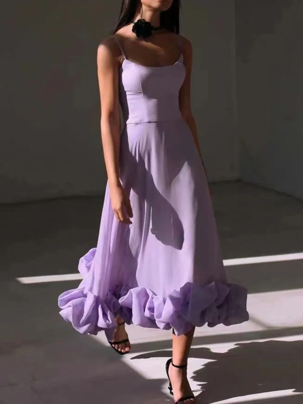 Scoop Neck Ruffle Midi Dress