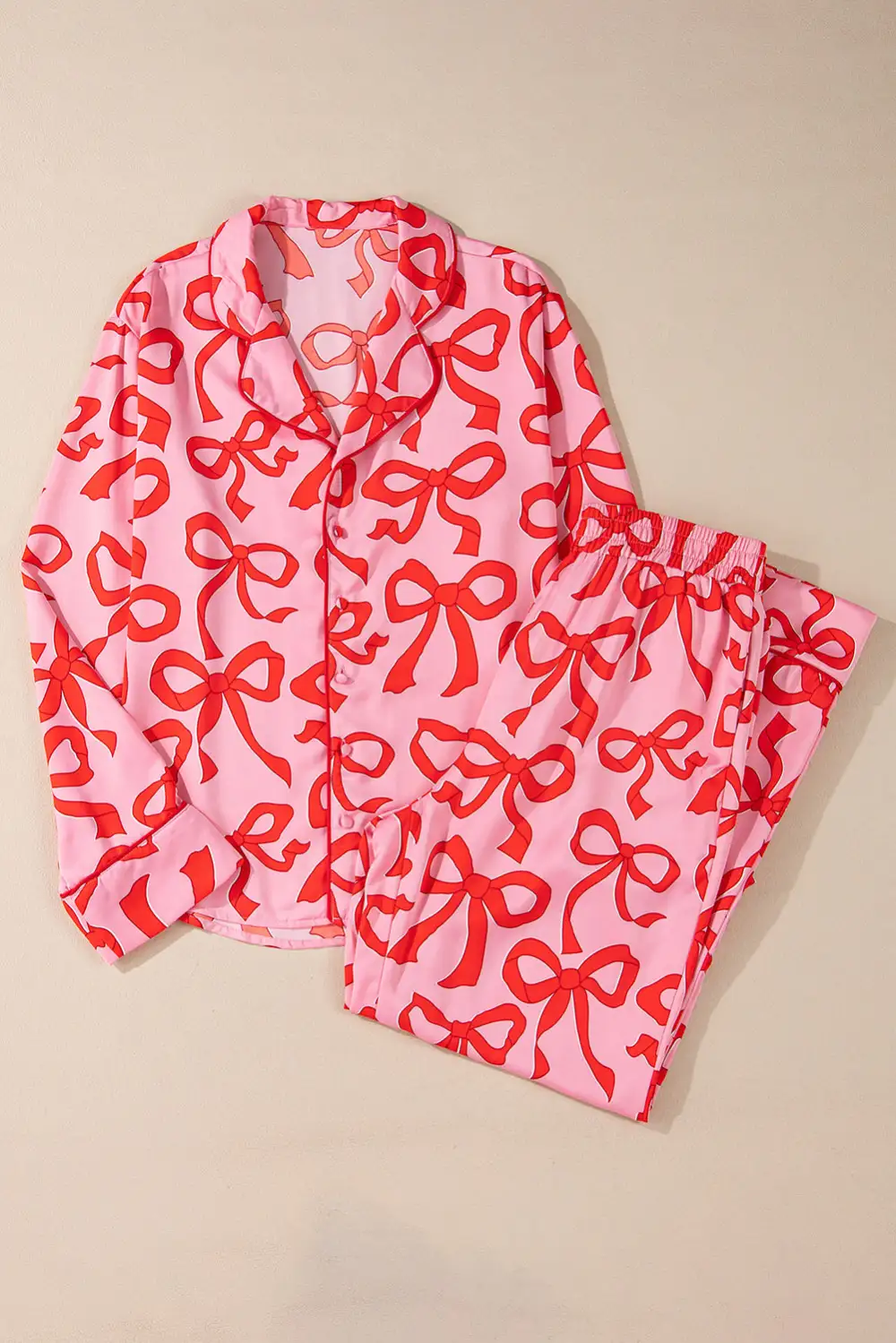 Bow Print Long Pajama Set