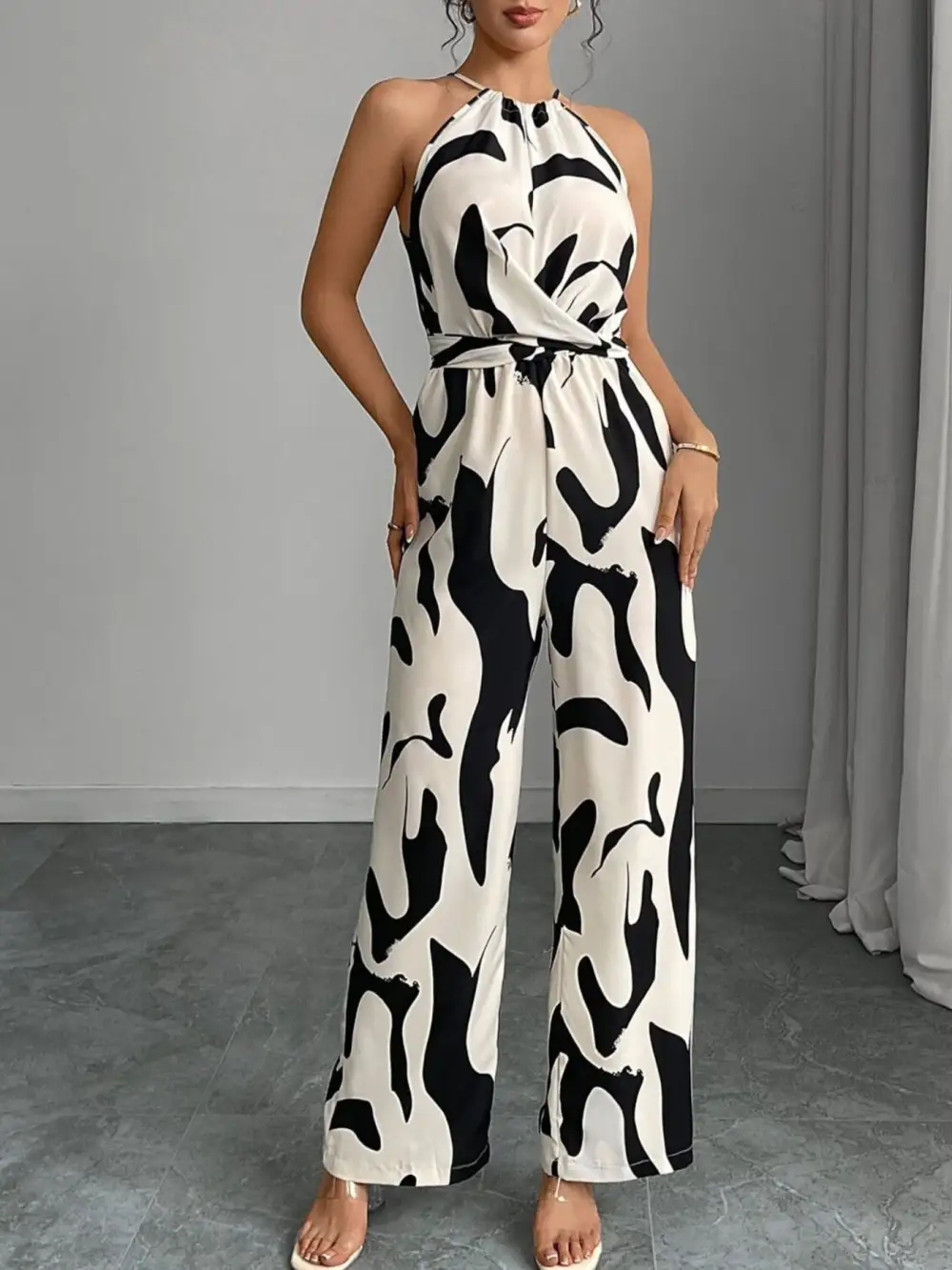 Wide Leg Abstract Jumpsuit