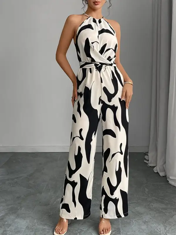 Wide Leg Abstract Jumpsuit