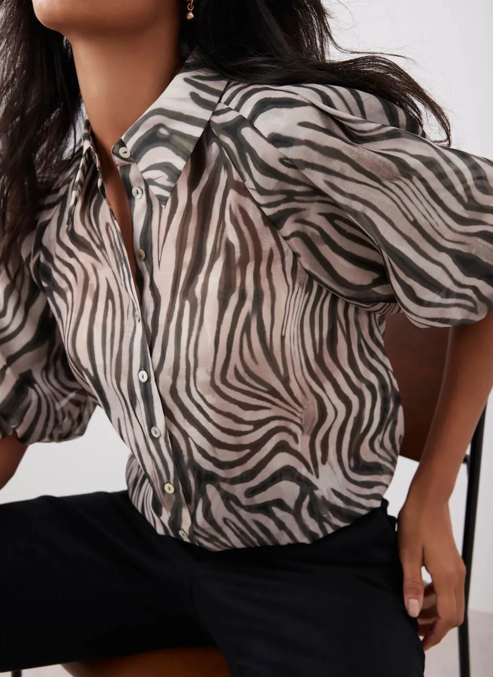 Casual Style Khaki Zebra Print Shirt