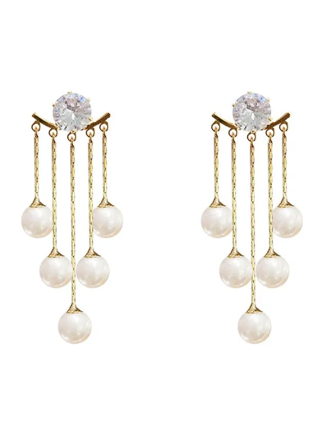 Pearl Tassel Rhinestone Earrings