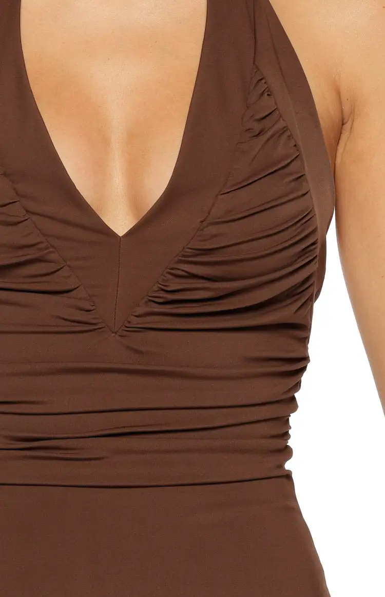 Halter Neck Ruched Bodycon Mini Dress