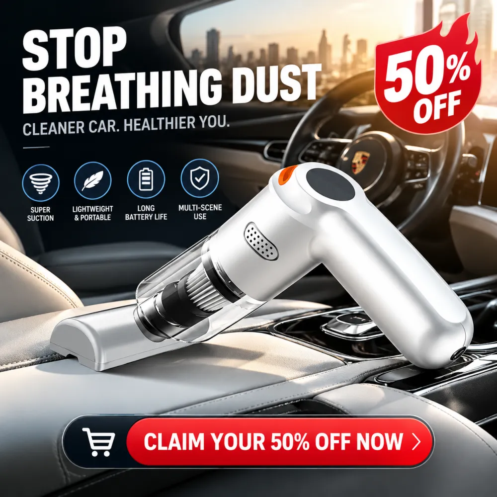 Cordless car vacuum cleaner -10000Pa suction, lightweight, long battery life!