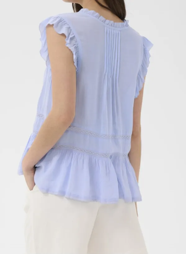 Lace Detail Viscose Ruffle Trim Blouse
