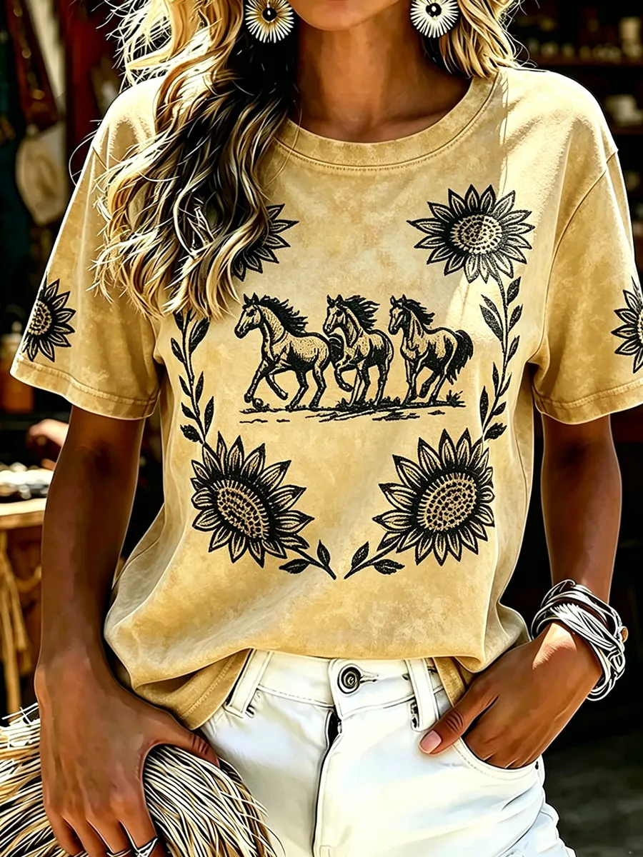 Women's Vintage Western Print Top