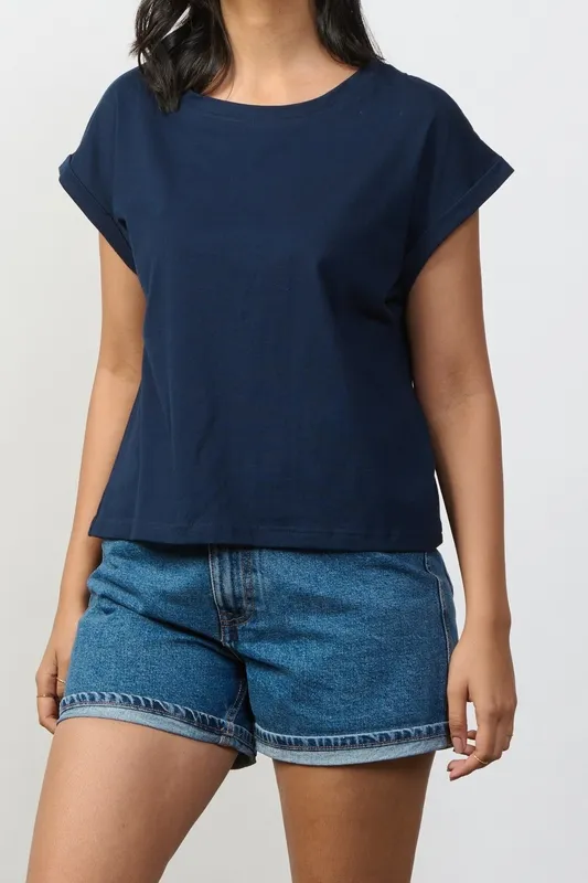 Deep Blue Pima Cotton Boxy Tee