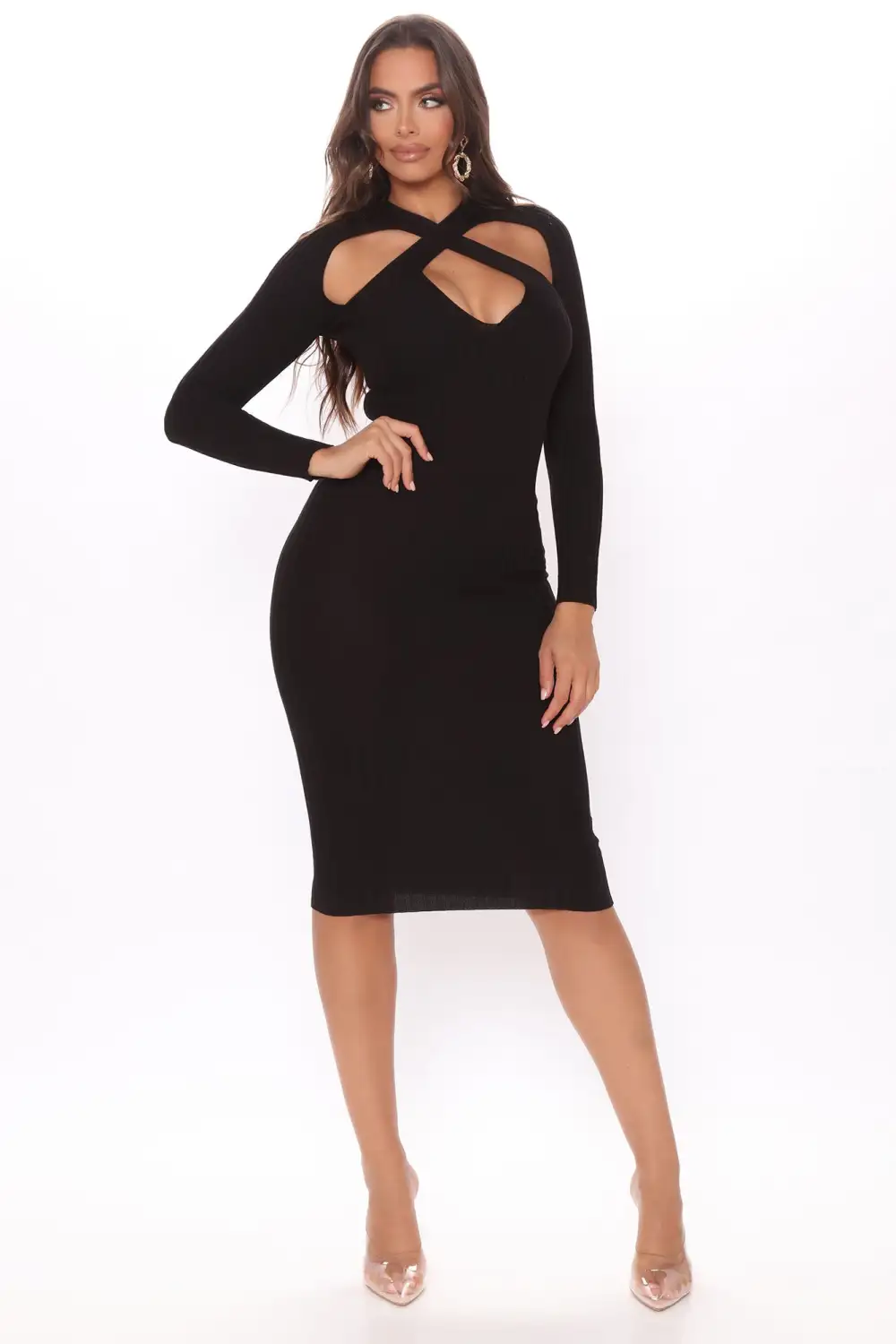 Caught Looking Sweater Midi Dress - Black