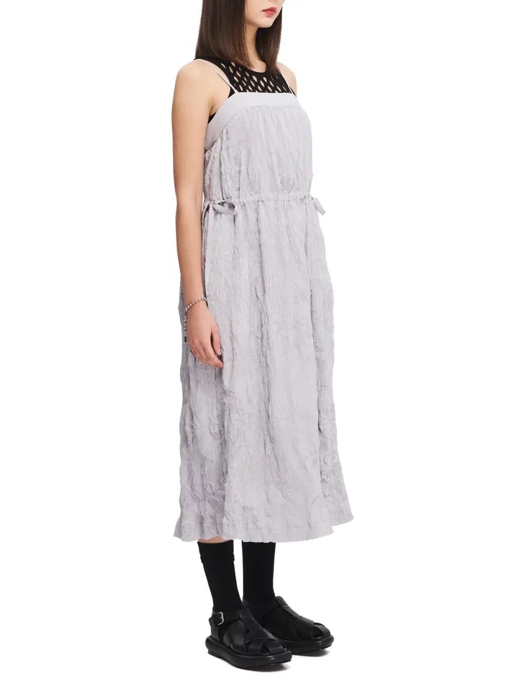 Mesh Insert Backless Midi Dress