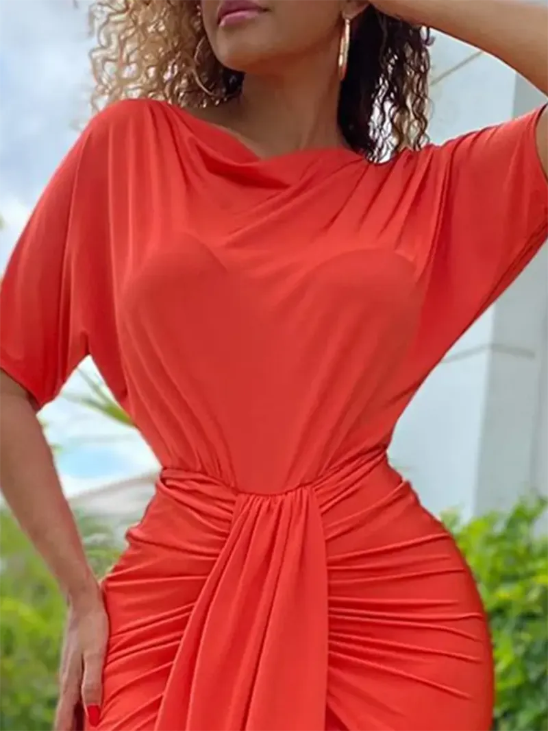 Casual Solid Color Irregular Short Sleeve Dress