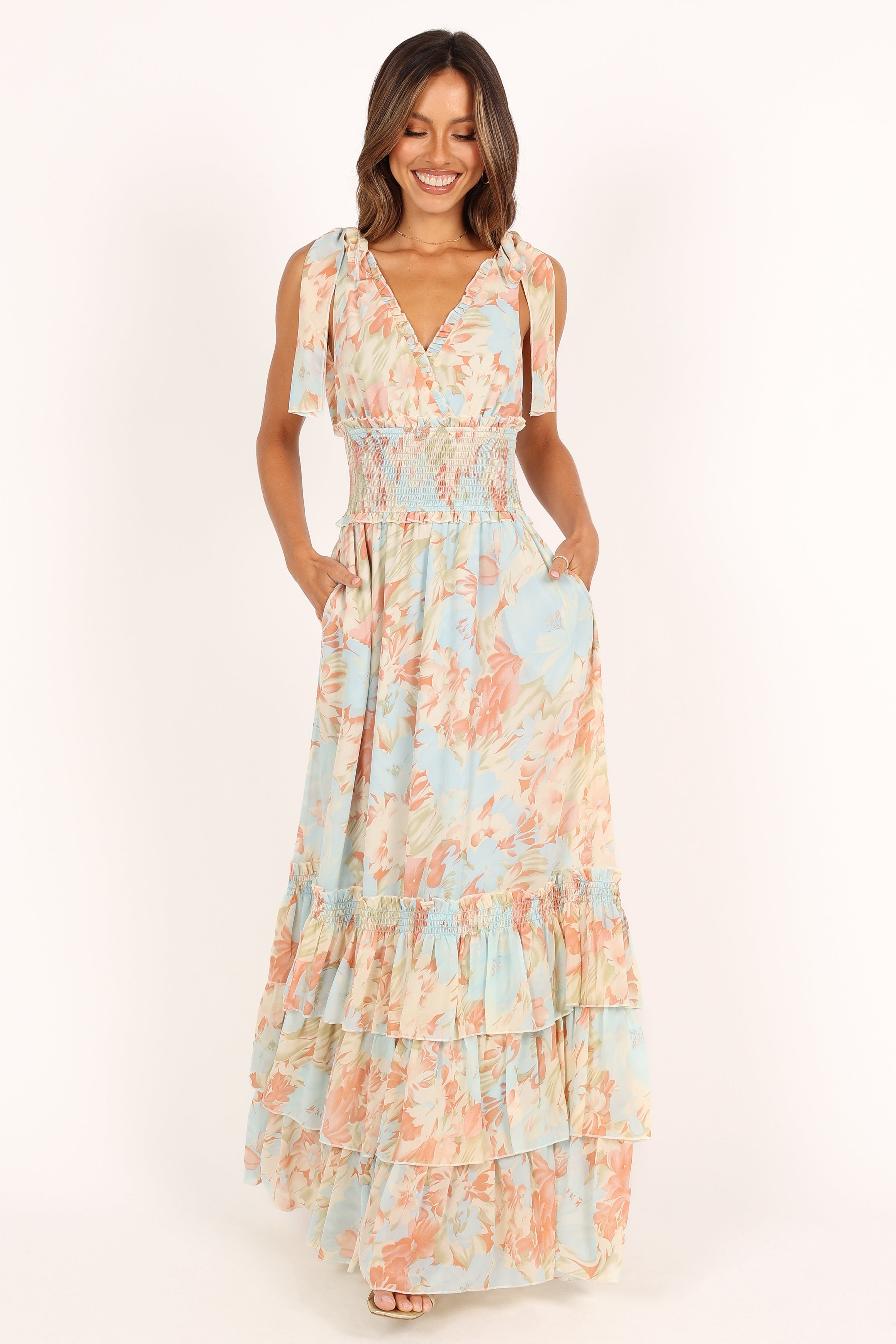 Christabel Tiered Maxi Dress - Blue Floral